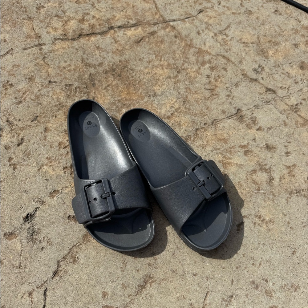 Grey Slide Sandals with Buckle- water proof rubber